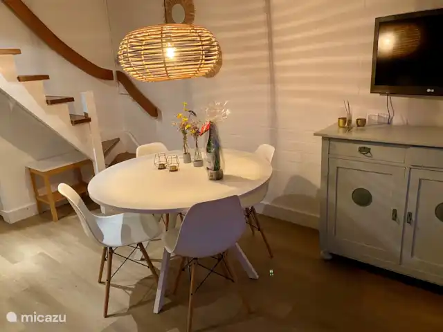 huis/eetkamer met tv en spelletjeskast
